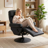 HOMCOM PU Leather Manual Recliner Armchair with 360° Swivel, Footrest and Cup Holder – Living Room Chair, Black