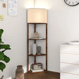 HOMCOM Corner Floor Lamp with 3 Storage Shelves & Pull Chain Switch – Tall Standing Lamp, Rustic Brown