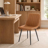 HOMCOM Faux Leather Upholstered Dining Chairs, Set of 2 with Metal Legs – Modern Kitchen Chairs, Brown