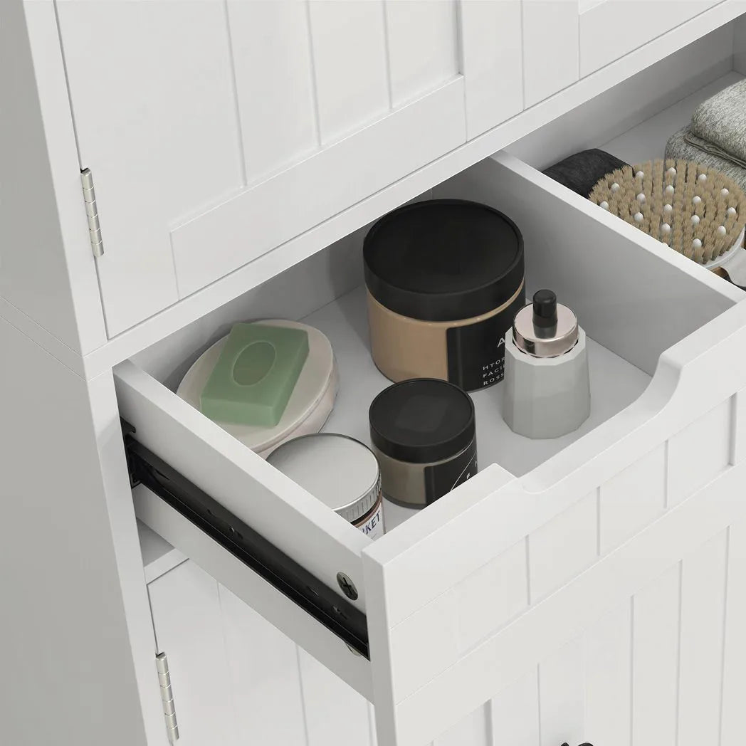 HOMCOM Tall Freestanding Bathroom Cabinet with Drawer, Shelves and Doors, 60 x 30 x 160 cm – White