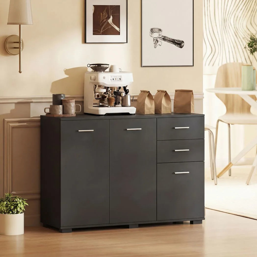 HOMCOM Modern Sideboard with 2 Drawers, 3 Doors and Adjustable Shelves – Kitchen and Dining Storage Cabinet, Black