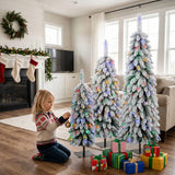 HOMCOM Set of 3 Snowy Pre-Lit Pencil Christmas Trees, 90, 120 and 150 cm, Multicolour Lights