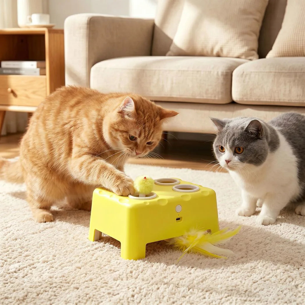 PawHut 3-in-1 Interactive Cat Toy with Mouse & Feather Teaser – Rechargeable Automatic Cat Toy