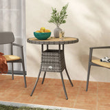 Outsunny 70 cm Round Rattan Garden Table with Slatted Wood-Effect Top, Natural