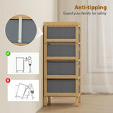 HOMCOM Chest of Drawers with 4 Fabric Drawers – Narrow Bedroom Dresser with Bamboo Frame, Light Grey