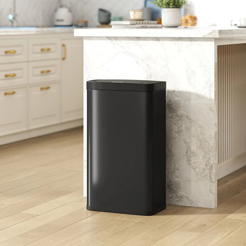HOMCOM 45L Automatic Kitchen Sensor Bin with Infrared Touch-Free Lid and Removable Bucket, Black