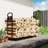 Outsunny 6.5ft Heavy Duty Steel Firewood Log Rack with Bonfire Pattern, 300kg Capacity, Black