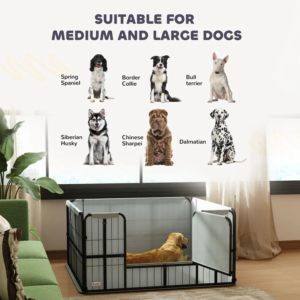 PawHut Steel Dog Whelping Box with Whelping Pad – Puppy Pen for Small and Medium Dogs, 122 x 122 x 60cm
