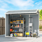 Outsunny 8 x 4 ft Plastic Garden Shed with Floor, Windows, Vents and Lockable Doors – Outdoor Storage, Light Grey