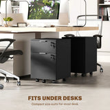HOMCOM Two-Drawer Lockable Filing Cabinet with Wheels and Brakes – Under Desk Office Storage, Black