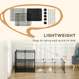 PawHut Small Animal Playpen with Door – Metal Mesh Cage for Guinea Pigs and Rabbits, 175cm, Black