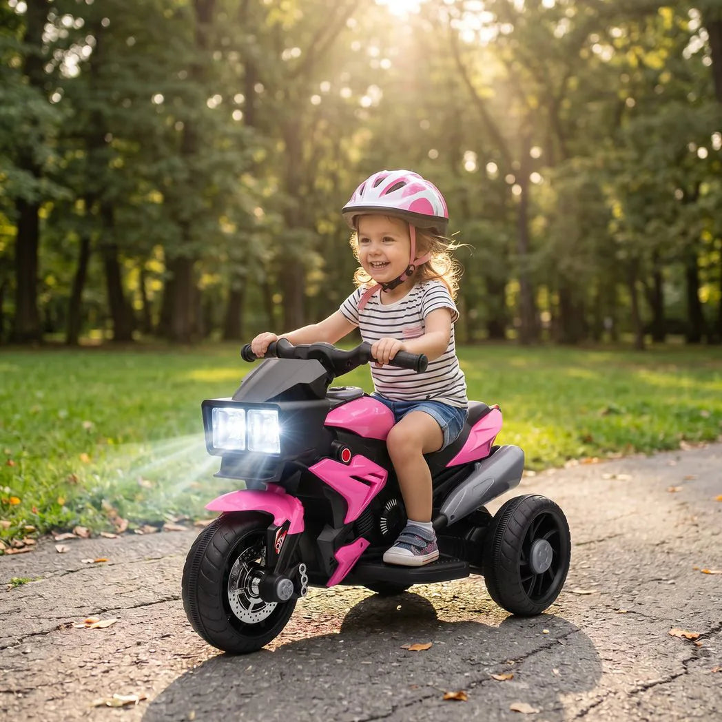 AIYAPLAY Kids Electric 3-Wheel Ride-On Motorbike with Horn, Headlights & Music – Toddler Battery Bike, Pink