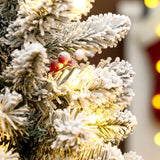 HOMCOM 60 cm Prelit Tabletop Christmas Tree with 35 LEDs and Timer – Snow Flocked Mini Tree, Battery Operated