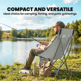 Outsunny Folding Moon Chair with Side Pocket & Carry Bag – Heavy Duty Camping Chair for Adults, Light Grey