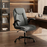 HOMCOM Linen-Look Executive Office Chair with Flip-Up Armrests & Thick Cushion – Computer Desk Chair, Grey
