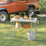 Outsunny Folding Fish Cleaning Table with Two Sinks, Faucet & Drainage Hoses – Portable Camping Sink Table