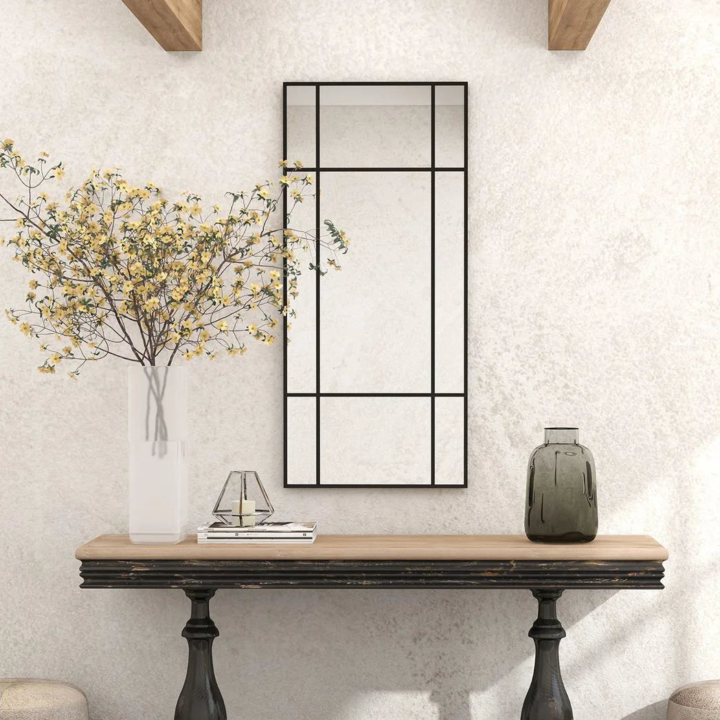 HOMCOM Decorative Grid Wall Mirror, with Back Hooks – Black