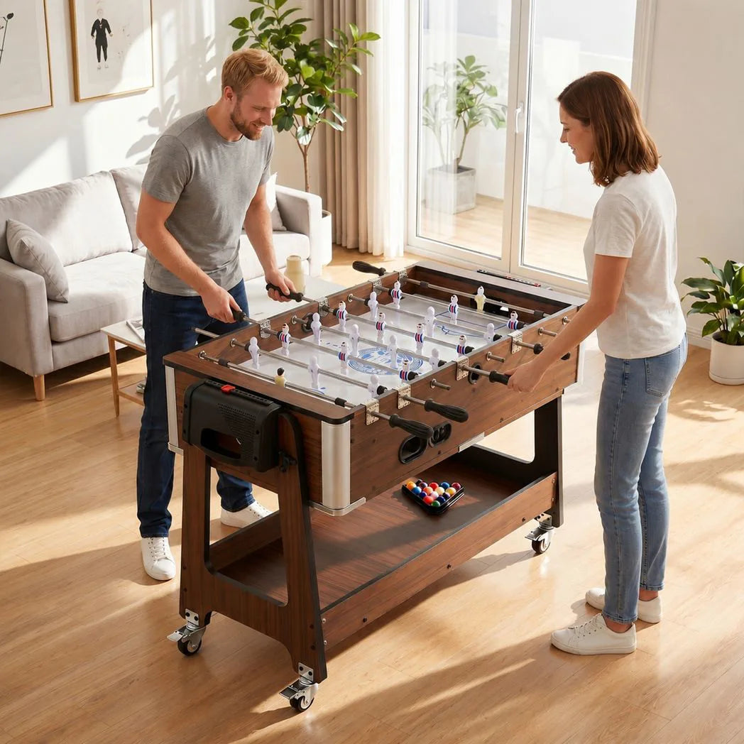 SPORTNOW 3-in-1 Multi Game Table with Lockable Wheels & Shelf – 3.4ft Air Hockey, Pool & Table Football