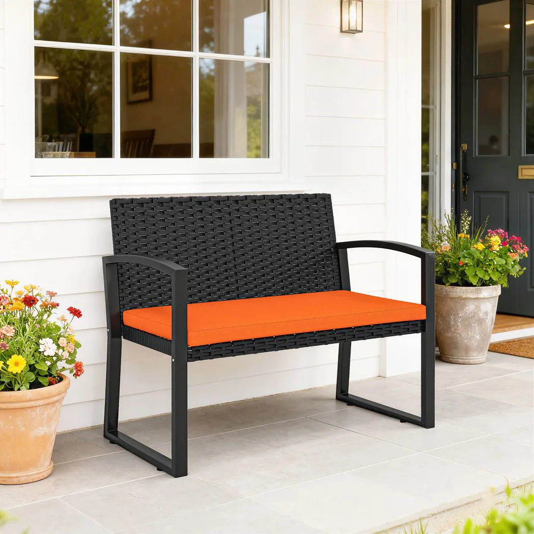 Outsunny 2 Seater Rattan Garden Bench with Padded Cushion, Orange