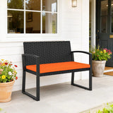 Outsunny 2 Seater Rattan Garden Bench with Padded Cushion, Orange