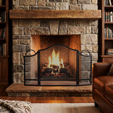 HOMCOM Floral 3-Panel Folding Fireplace Screen – Heat-Resistant Metal Spark Guard for Hearth Protection, Black