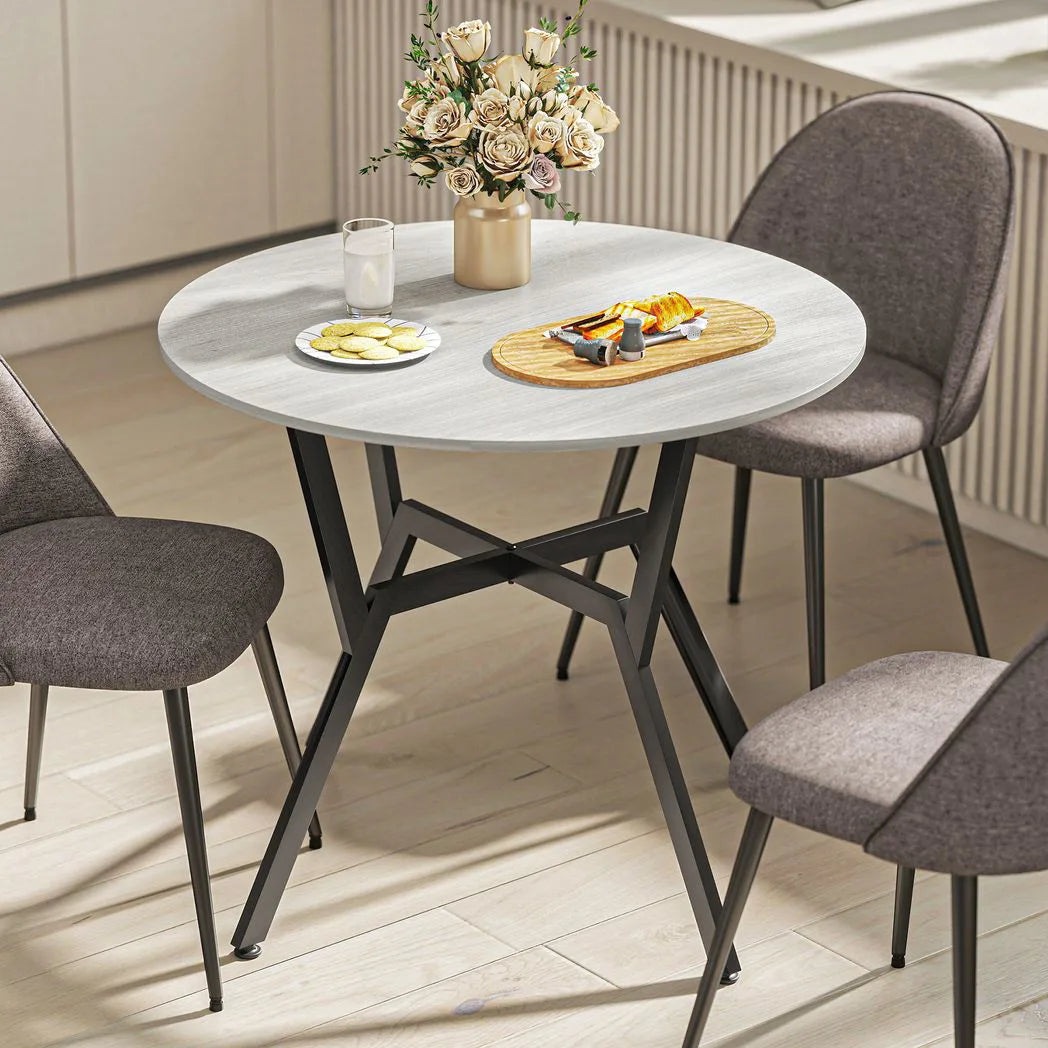 HOMCOM Round Dining Table for 4 with Metal Frame and Anti-Slip Foot Pads, 90cm – Space-Saving Kitchen Table, Grey