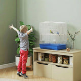 PawHut Large Metal Bird Cage with Perches, Feeders and Swing – For Budgies, Parakeets and Finches, Blue