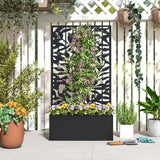 Outsunny Metal Raised Garden Bed with Trellis and Privacy Panel – Wall-Mounted or Freestanding Planter, Black