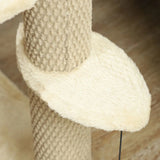 PawHut 4-Step Cat Stairs with Scratching Posts, Platform and Toy Ball – Pet Steps, Beige