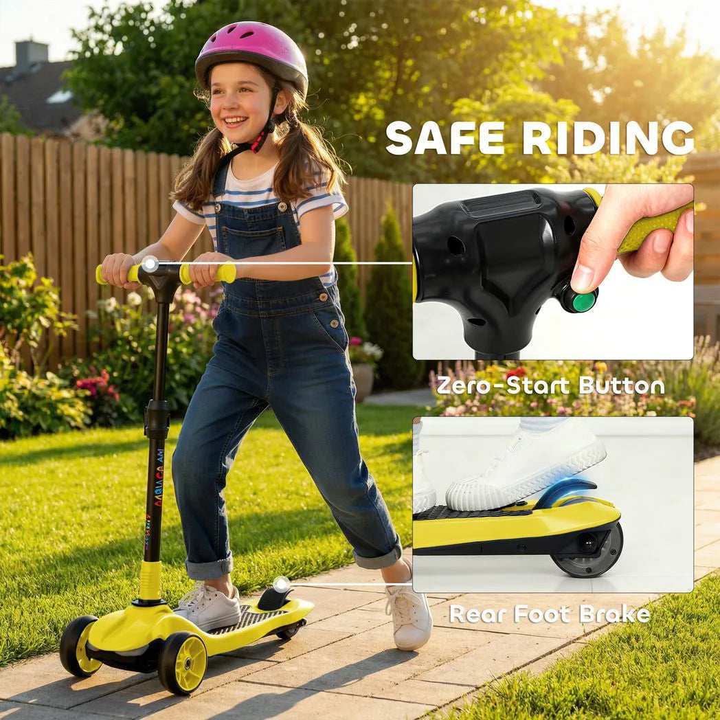 AIYAPLAY Foldable Three-Wheel Electric Scooter with LED Lights, Adjustable Handlebar – Kids Ages 6-10, Yellow