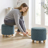 HOMCOM Round Storage Ottoman Bench with Reversible Lid and Rubberwood Legs, 19L – Footstool, Dark Blue