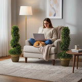 HOMCOM Set of 2 Artificial Plants, Topiary Spiral Boxwood Cypress Trees with Pot