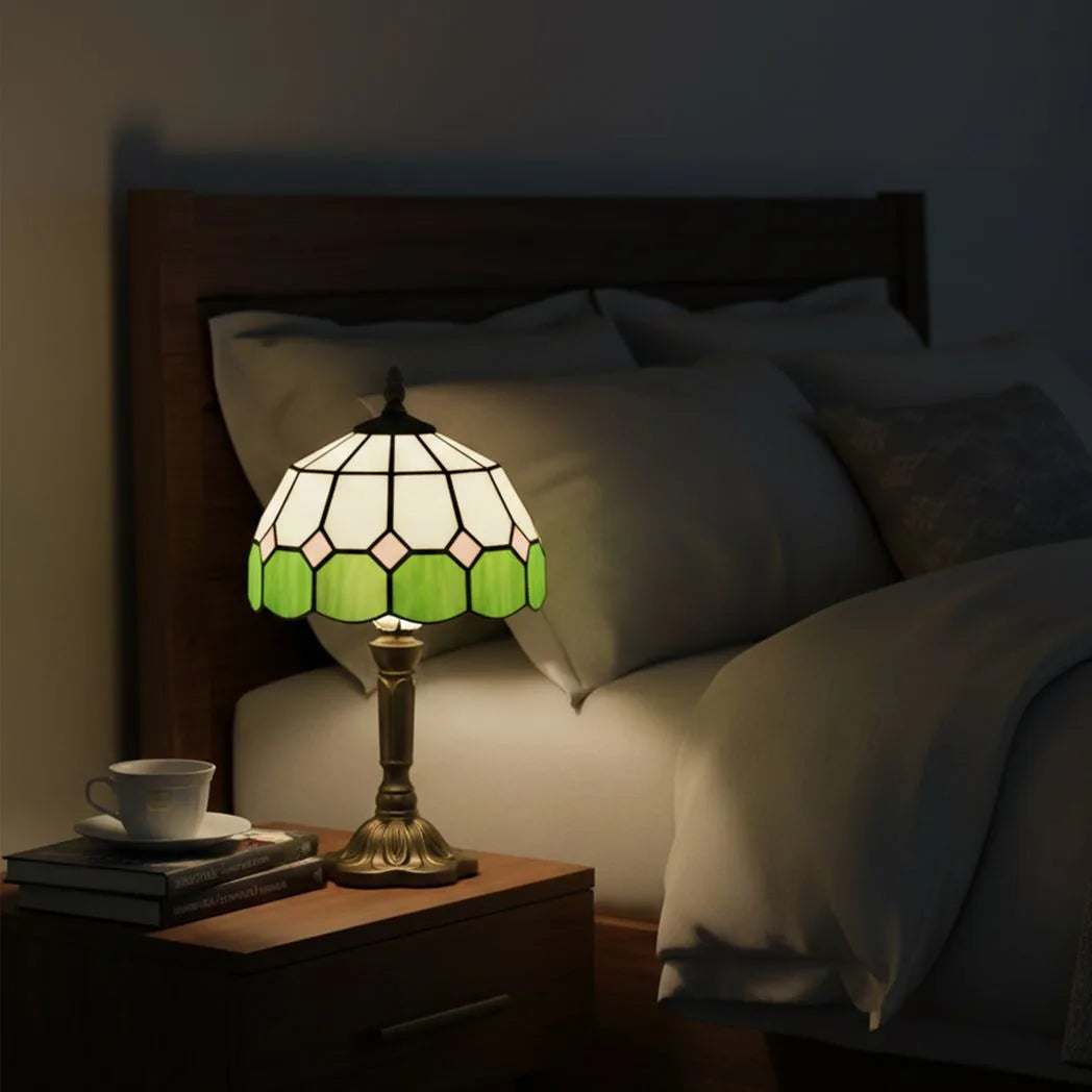 HOMCOM Handmade Art Deco Glass Table Lamp – White/Green
