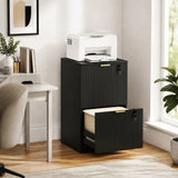 HOMCOM Fluted Vertical Filing Cabinet with 2 Lockable Drawers and Hanging Rails – Home Office Storage, Black