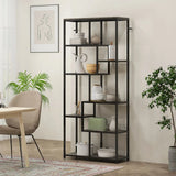 HOMCOM Seven-Tier Geometric Bookcase with Asymmetrical Open Shelves and Anti-Tipping Device – Grey and Black