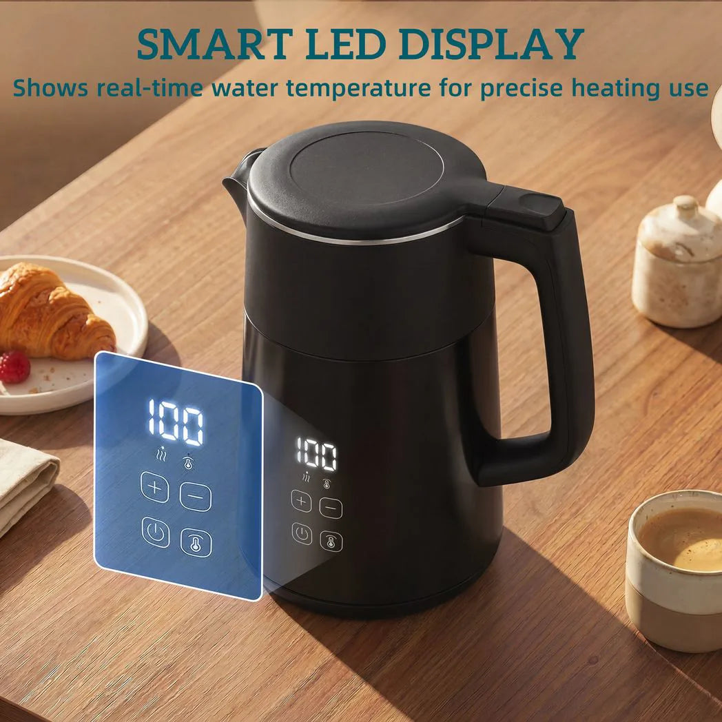 HOMCOM 1.7L Electric Kettle, 3kW Fast Boil with Strix Thermostat, LED Display and Keep Warm – Black