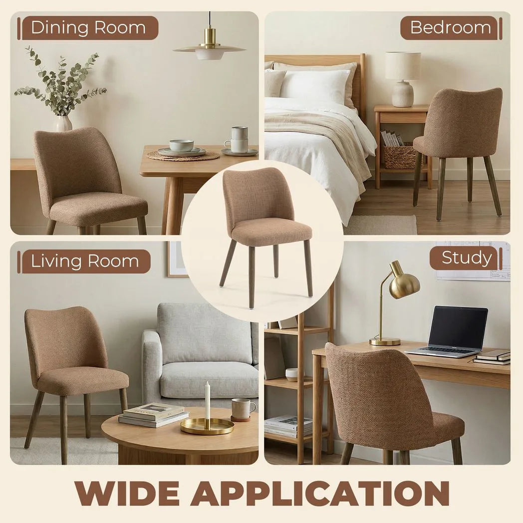 HOMCOM Set of 2 Linen-Look Dining Chairs with Padded Seat and Rubberwood Legs – Kitchen Seating, Brown