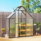 Outsunny 5.5 x 2ft Polycarbonate Walk-In Greenhouse with Push Door, Roof Vent & Rain Gutter – Quick Setup, Black