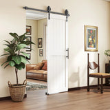 HOMCOM 152.4cm Sliding Barn Door Kit with Track, Rollers, Floor Guide and Handle – Space-Saving PVC-Coated Door, White