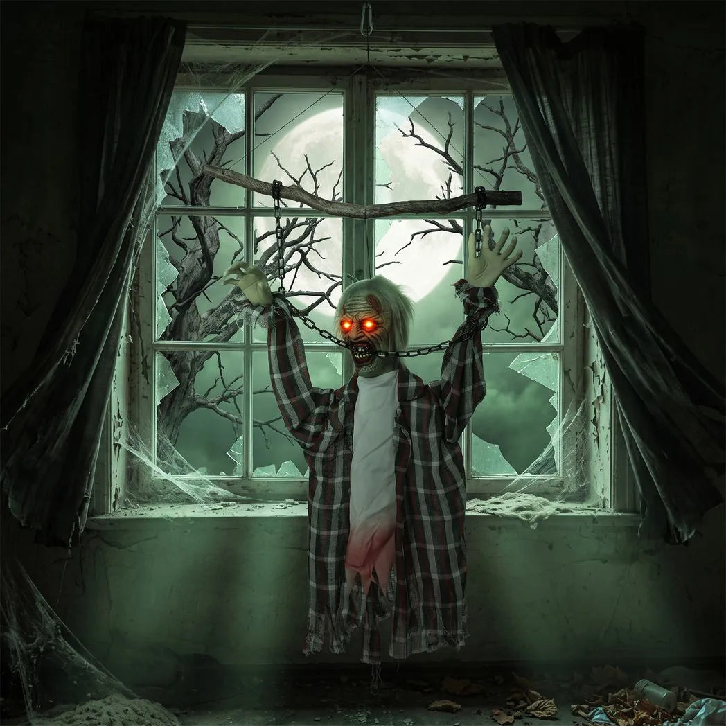 HOMCOM 110cm Screaming Animated Hanging Halloween Decoration
