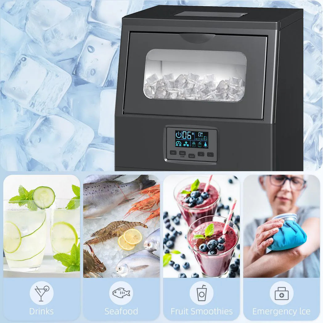 HOMCOM Commercial Ice Maker with 4kg Ice Storage, Up to 30kg Daily – Square Ice Cube Machine, Black