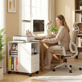 HOMCOM Narrow Mobile Printer Table with Wheels and Drawers, 30 x 60 x 65 cm – Home Office Stand, White
