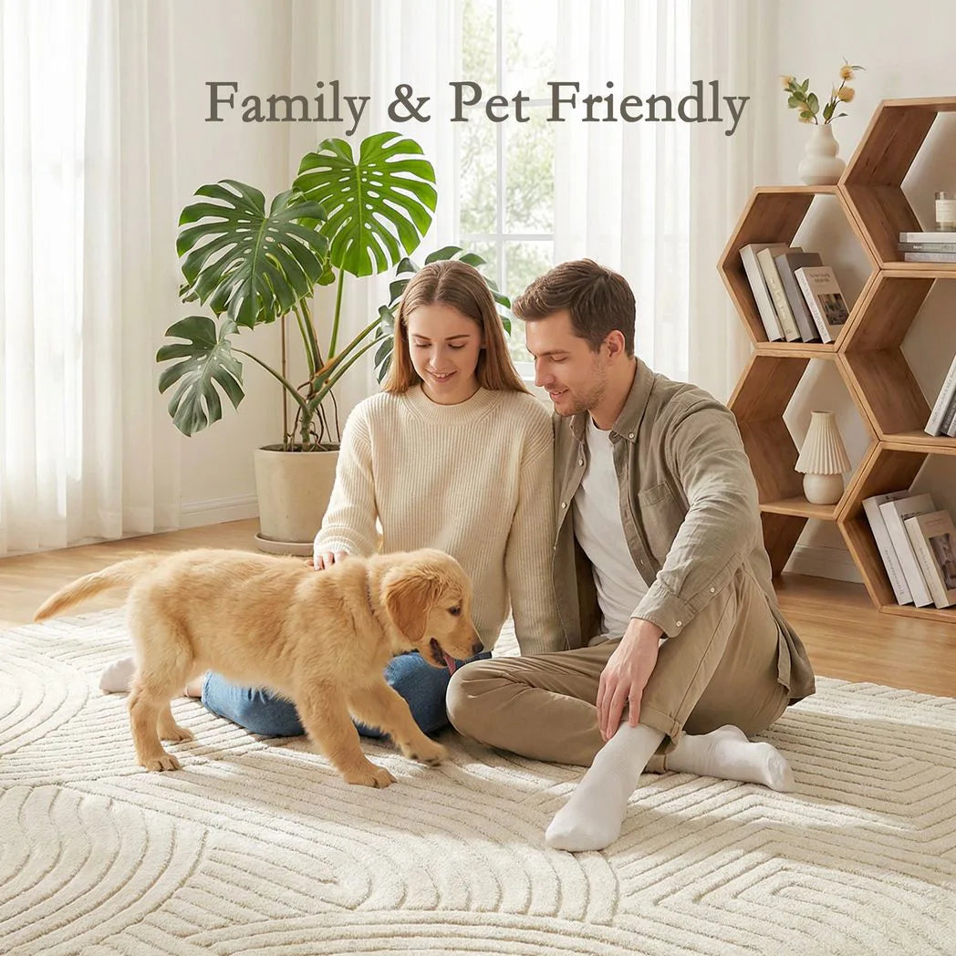 HOMCOM Modern Geometric Plush Rug, Non-Slip, 200 x 140cm – Cream
