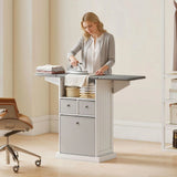 HOMCOM Ironing Board Cabinet on Wheels with Foldable Ironable Top and 3 Drawers – Mobile Laundry Storage, White