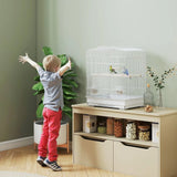 PawHut Large Metal Bird Cage with Perches, Food Bowls & Swing – For Budgies, Finches & Parakeets, White