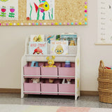 AIYAPLAY Kids Storage Unit with 6 Fabric Drawers & 2-Tier Sling Book Rack – Toy Organiser for Bedroom or Playroom, Pink