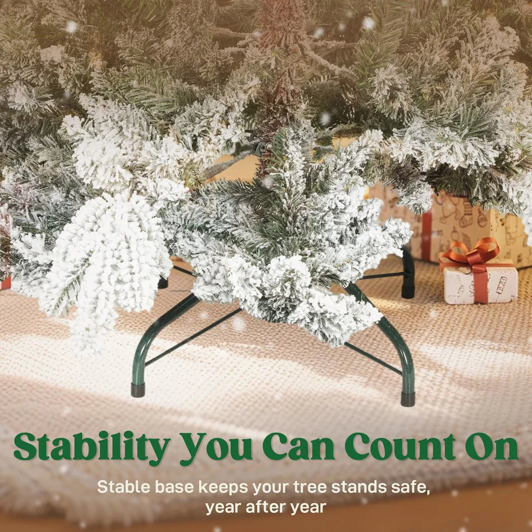 HOMCOM 5ft Snow Flocked Artificial Christmas Tree with 1020 Moulded Tips & Folding Metal Base – Green/White