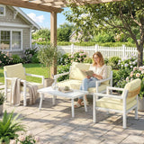 Outsunny 4-Seater Rattan Garden Furniture Set with 2 Armchairs, Loveseat, Coffee Table and Cushions – Beige