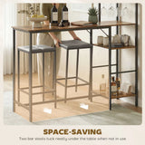 HOMCOM 3 Piece Breakfast Bar Table and Stools Set with 4-Tier Shelving and Wine Glass Racks, Rustic Brown