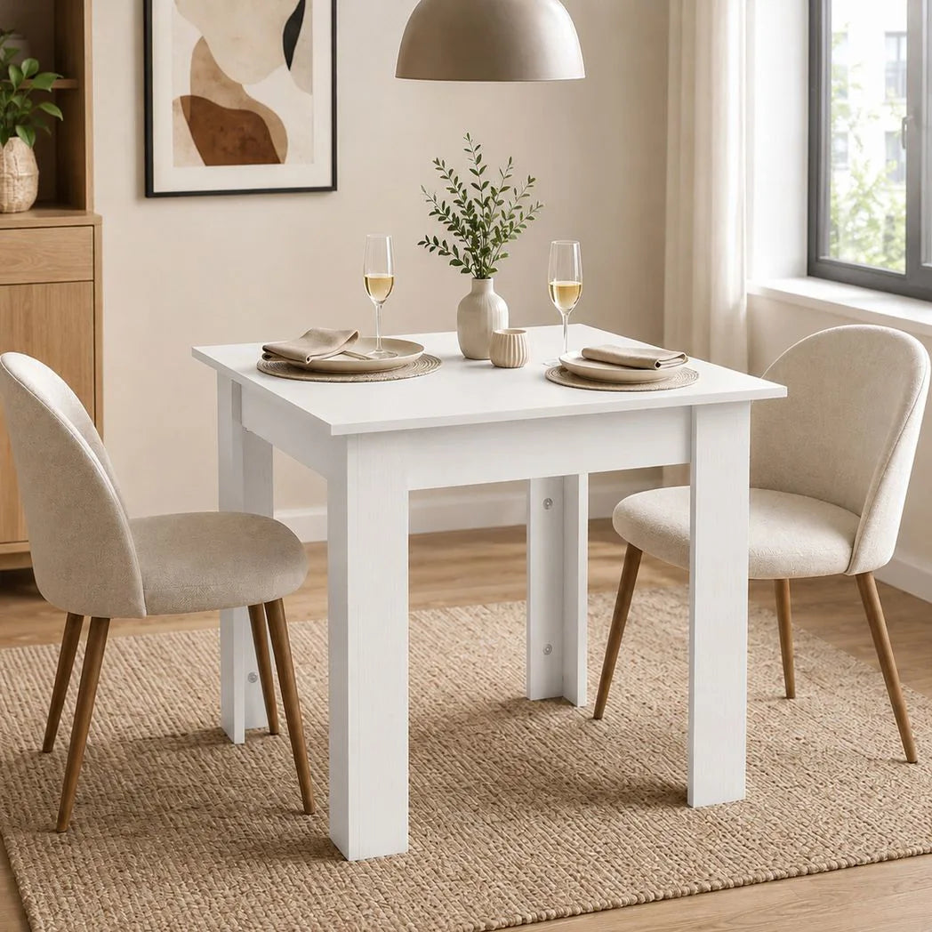 HOMCOM Square Dining Table for 2 with Wood-Effect Top and Non-Slip Foot Pads – Space-Saving, White
